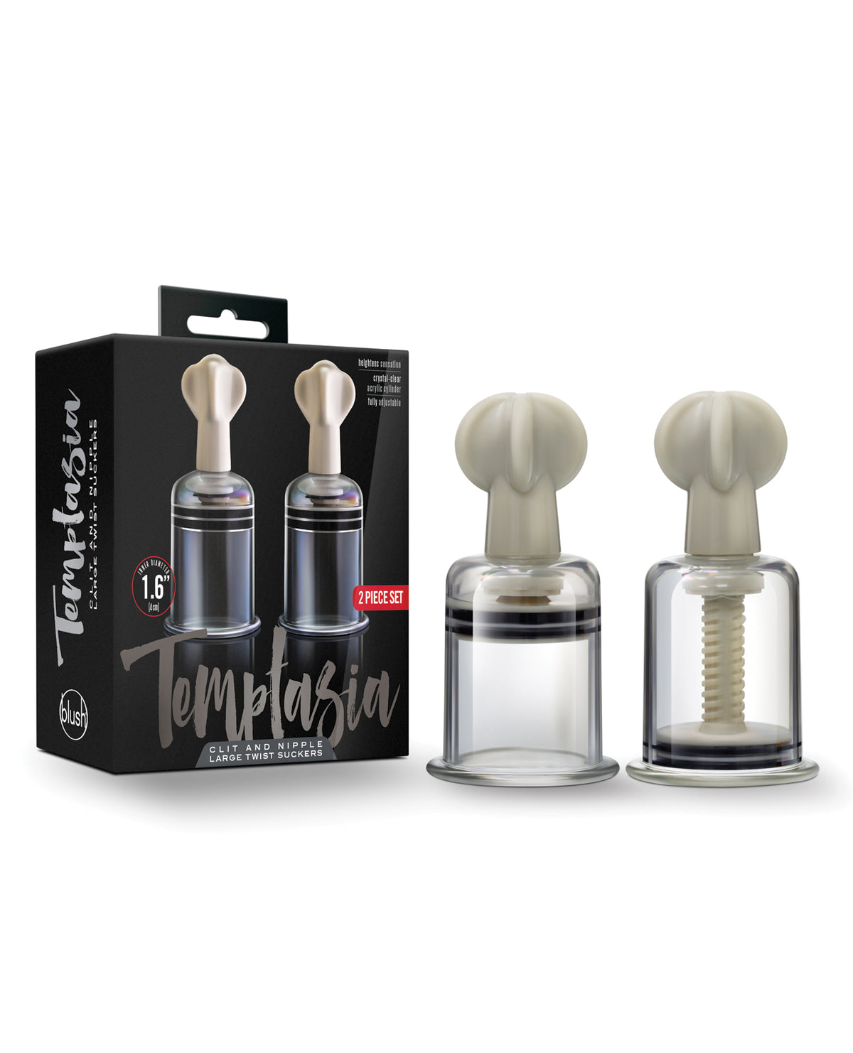 Blush Temptasia Clit & Nipple Large Twist Suckers - Clear Set of 2