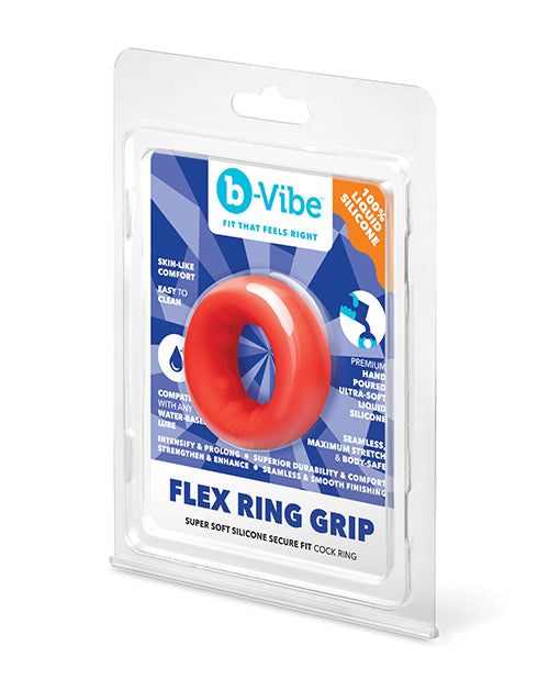 b-Vibe Flex Ring Grip Super Soft Silicone Secure Fit Cock Ring- Red