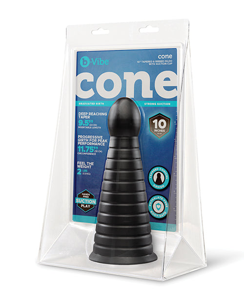 b-Vibe Cone 10 Inch Tapered & Ribbed XXL Dildo with Suction Cup