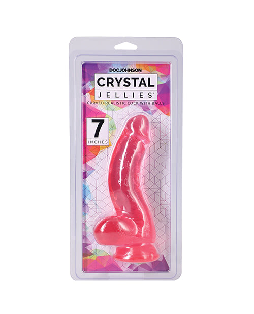Crystal Jellies 7" Curved Realistic Cock w/Balls - Pink