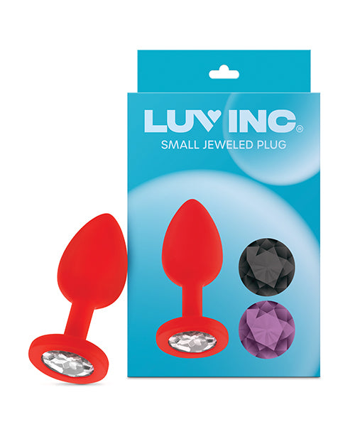 Luv Inc. Jeweled Silicone Butt Plug w/Three Stones - Small Red