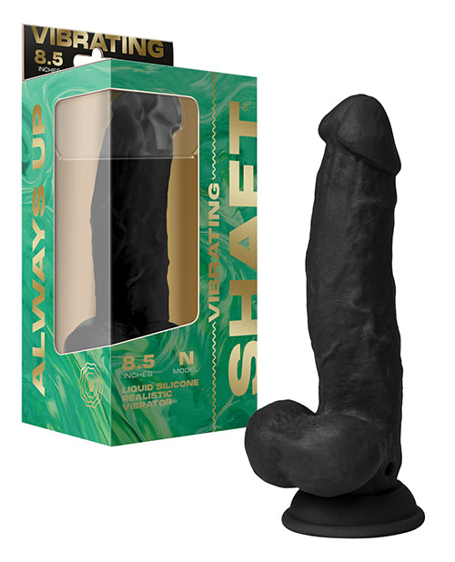 Shaft Flexskin Liquid Silicone 8.5" Vibrating Side Curve Dong w/Balls - Black