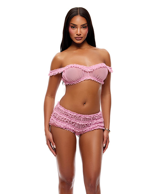 Soft Girl Era Sheer Mesh & Lace Bralette 2 pc Set - Light Pink LG