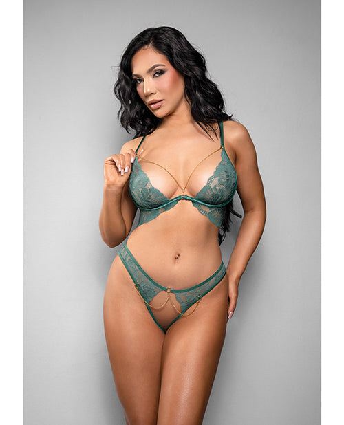 Temptress Aerin Lace Bra w/Removable Chain & Panty 2 pc Set - Green L/XL