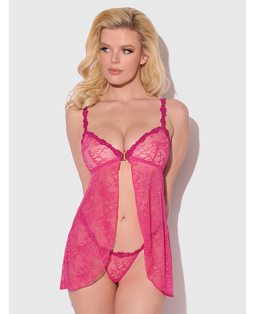 Yvone Lace Babydoll w/Front Closure & G-String 2 pc Set - Pink SM
