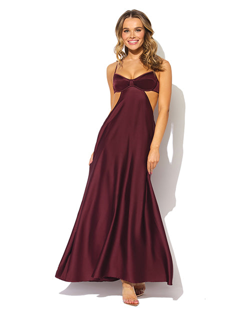 Brigeta Satin Cut Out Long Dress - Burgundy LG