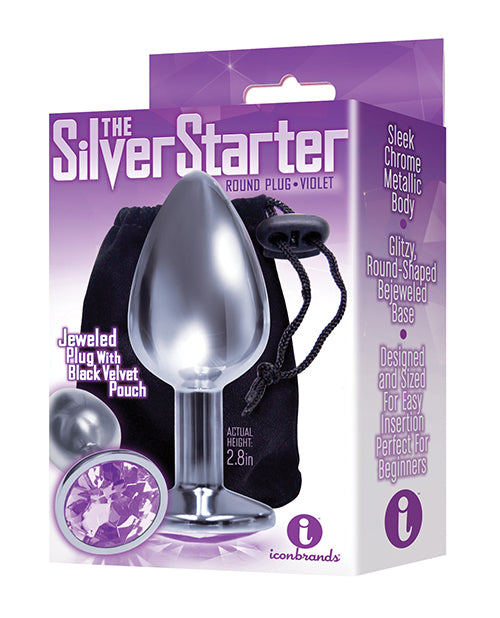 $$The 9's The Silver Starter Bejeweled Round Stainless Steel Plug - Violet