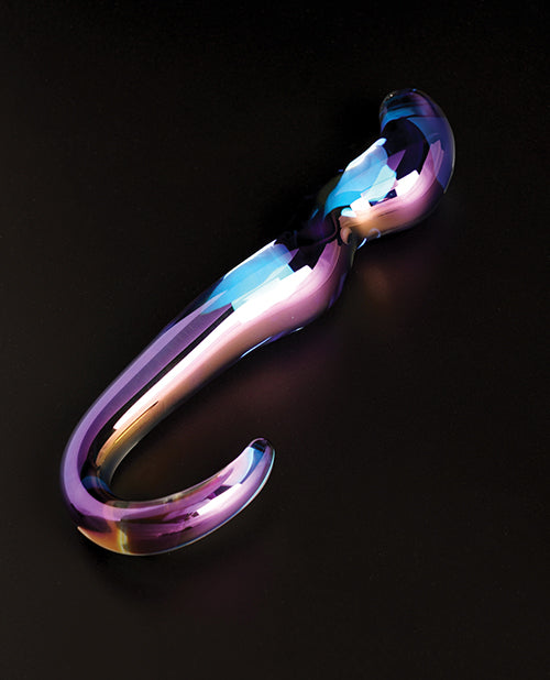 Cristal Blue Flame Curved Glass Dildo - Purple