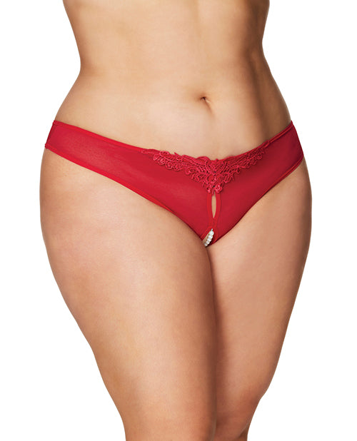 Crotchless Thong w/Pearls Red 1X/2X
