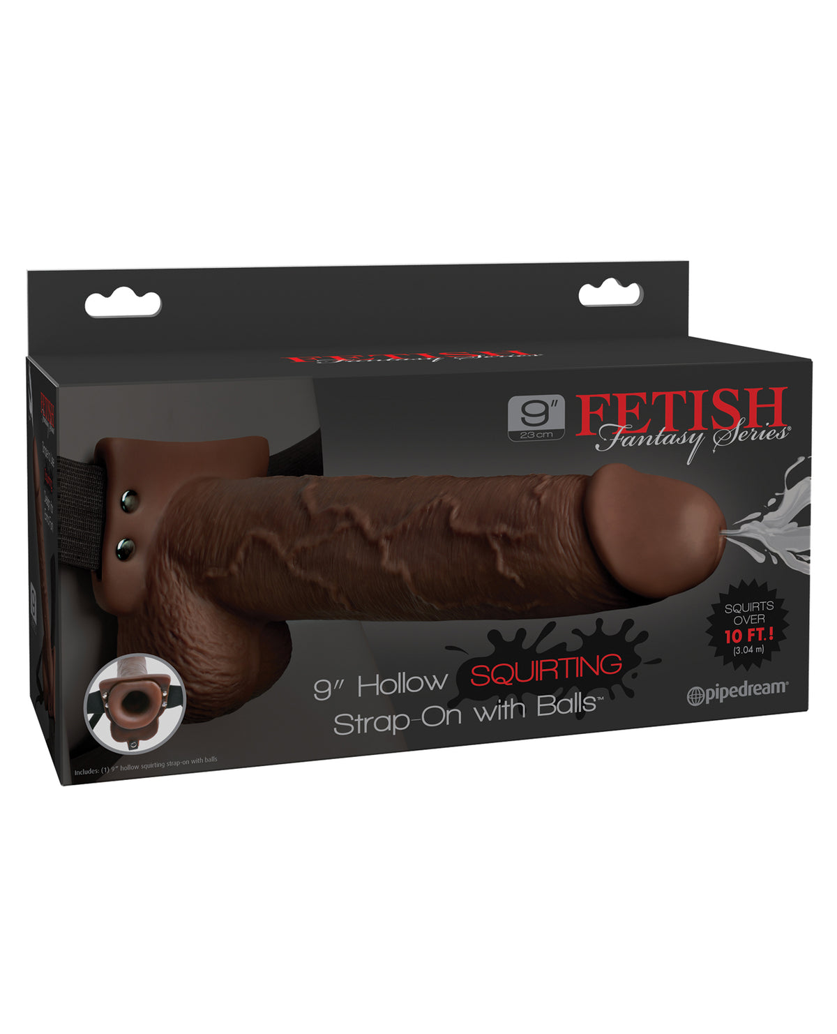 Fetish Fantasy Series 9" Hollow Squirting Strap On w/Balls - Brown