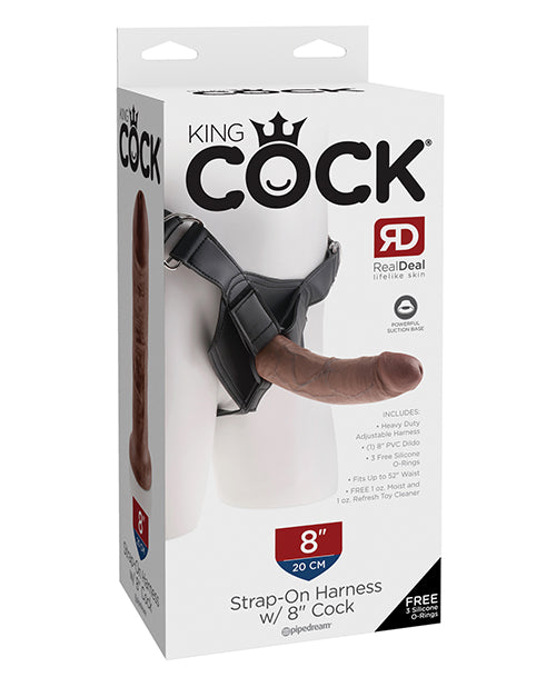 King Cock Strap-On Harness w/8" Cock - Brown