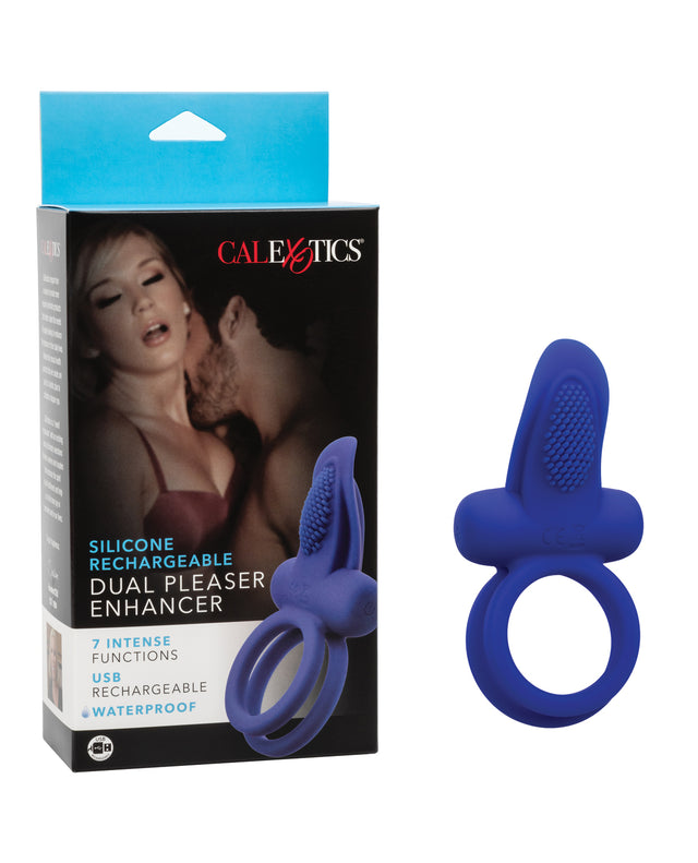 Couple's Enhancers Silicone Rechargeable Dual Pleaser Enhancer - Blue