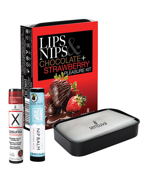 Sensuva Lips & Nips Pleasure Kit - Chocolate Nip Zip + Chocolate Strawberry XBalm + 50 Ways to Kiss Guide