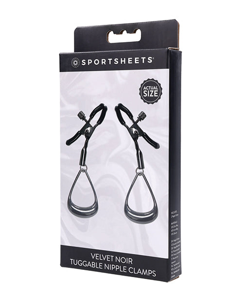 Sportsheets Velvet Noir Tuggable Nipple Clamps - Black