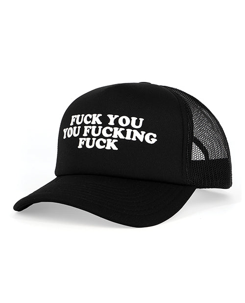 Wood Rocket Fuck You You Fucking Fuck Trucker Hat - Black